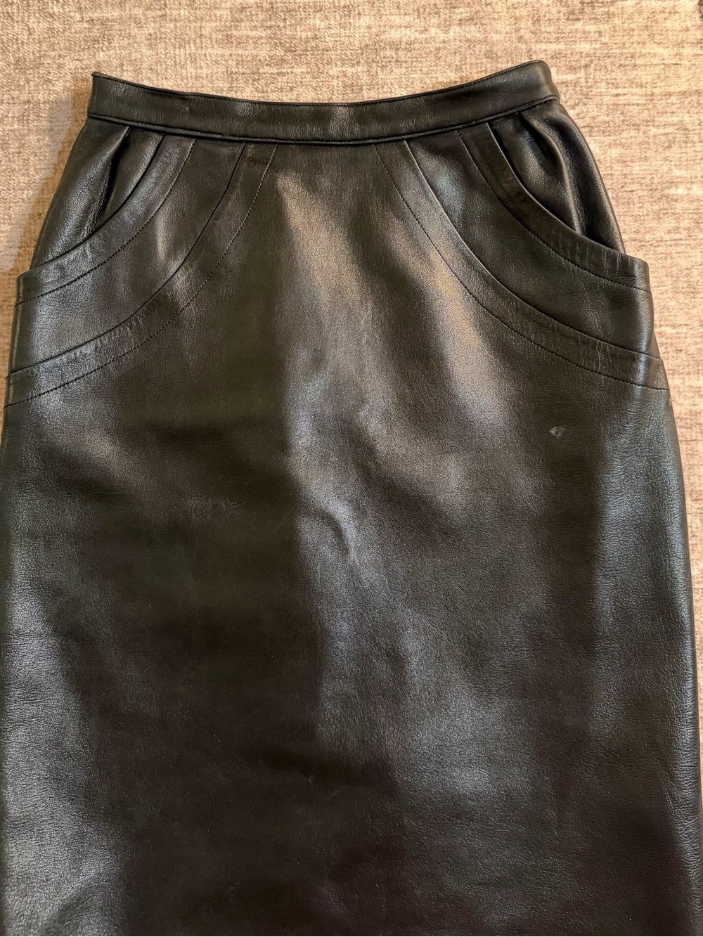 Saint Laurent Rive Gauche Rare Vintage Black Leather Pencil Skirt VTG FR 36 YSL - Picture 3 of 5